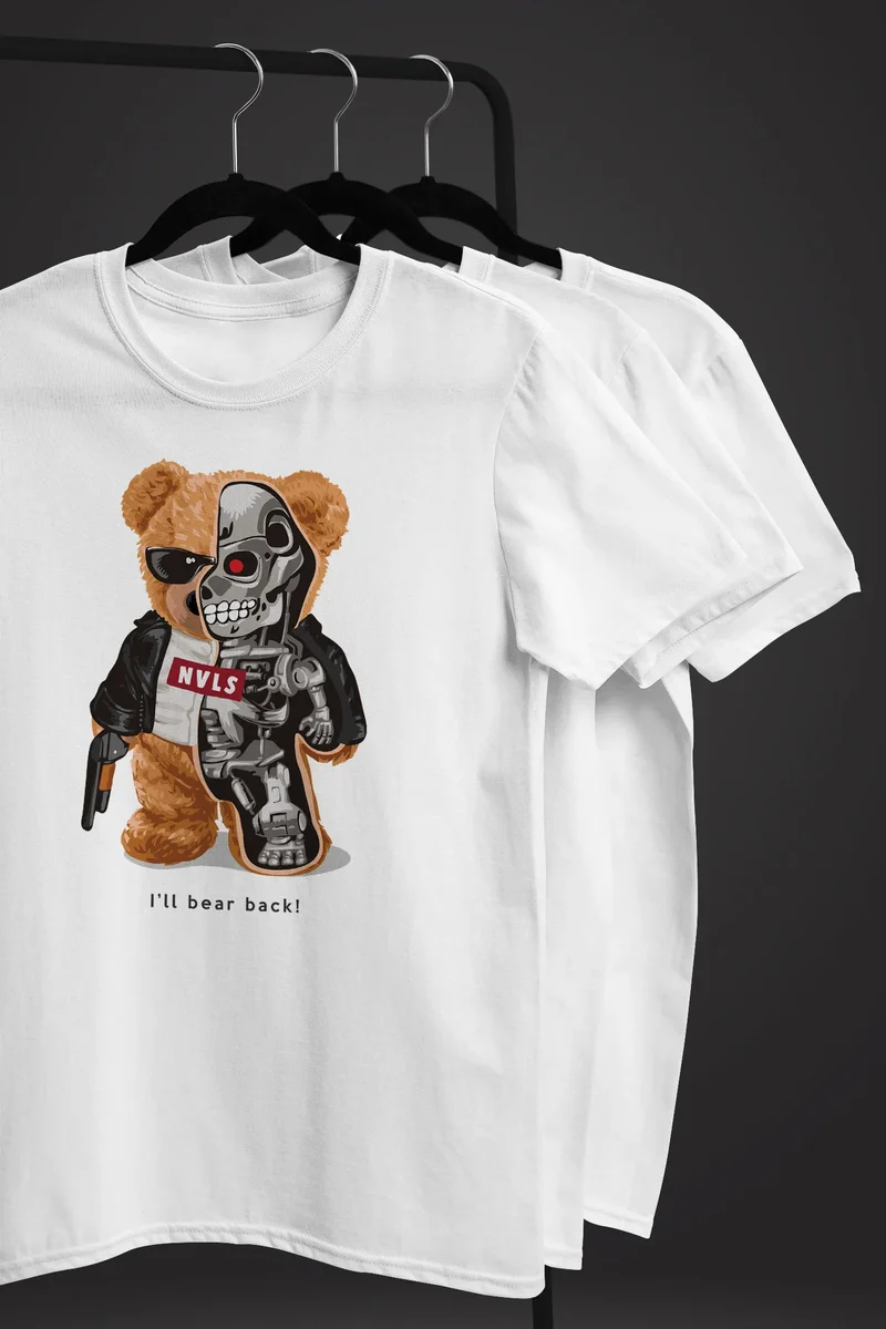 Herren T-Shirt Print Teddy Bär I'll bear back Meme Parodie Spruch Techwear Fashion Streetstyle