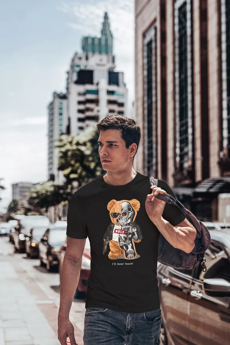 Herren T-Shirt Print Teddy Bär I'll bear back Meme Parodie Spruch Techwear Fashion Streetstyle