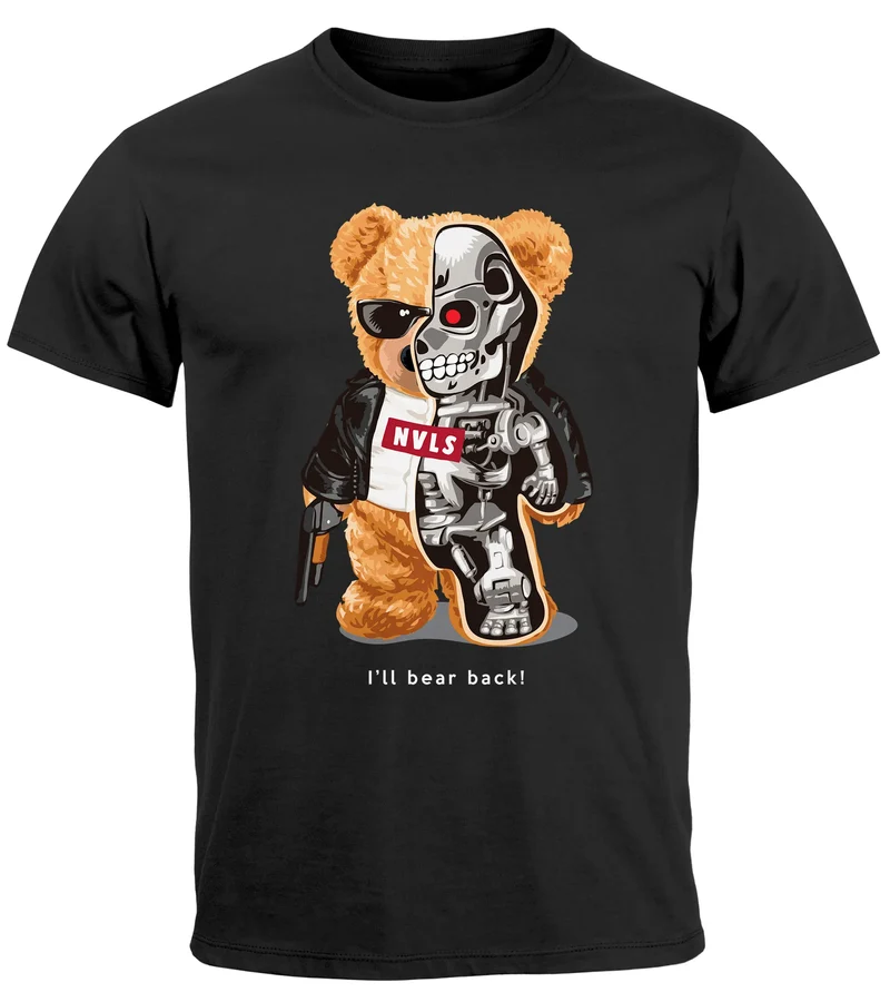 Herren T-Shirt Print Teddy Bär I'll bear back Meme Parodie Spruch Techwear Fashion Streetstyle