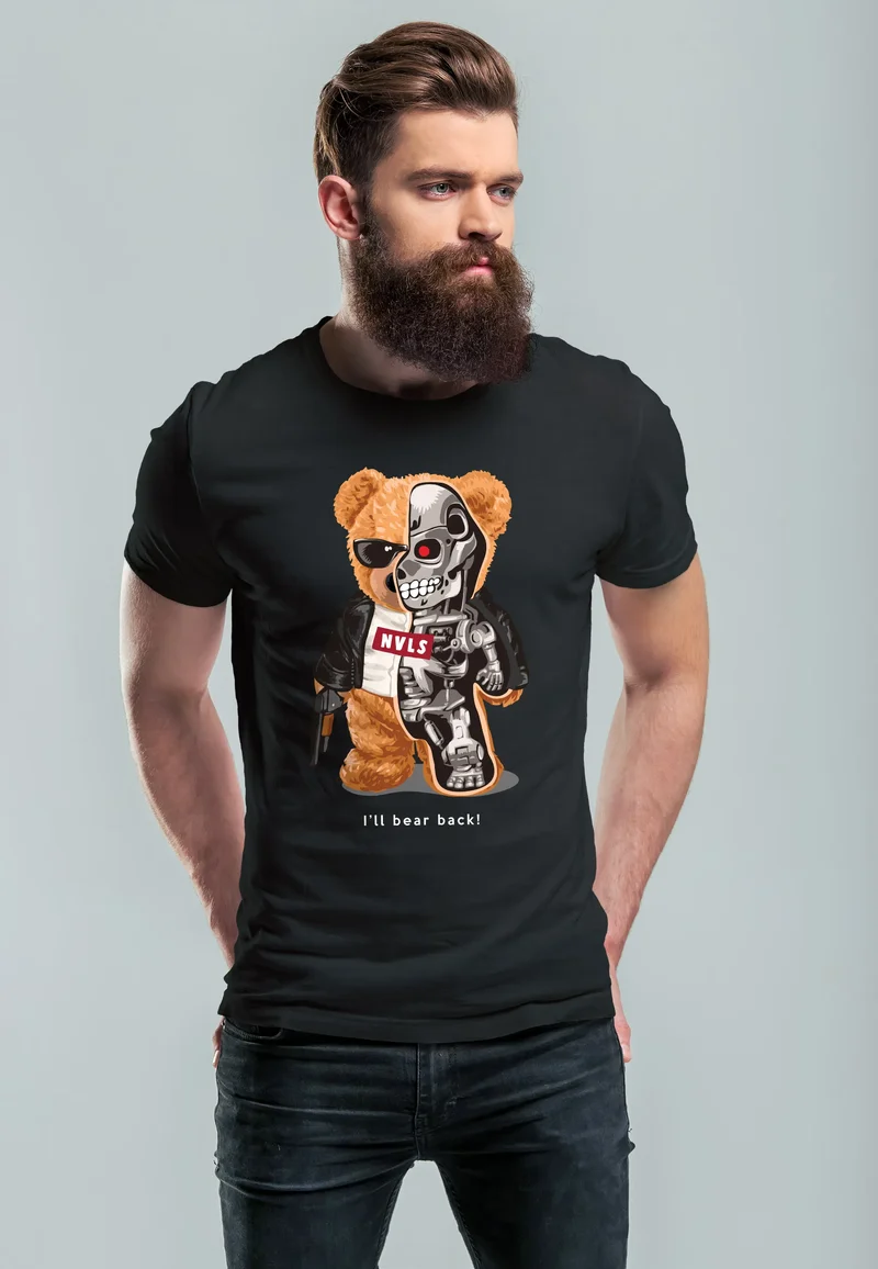 Herren T-Shirt Print Teddy Bär I'll bear back Meme Parodie Spruch Techwear Fashion Streetstyle