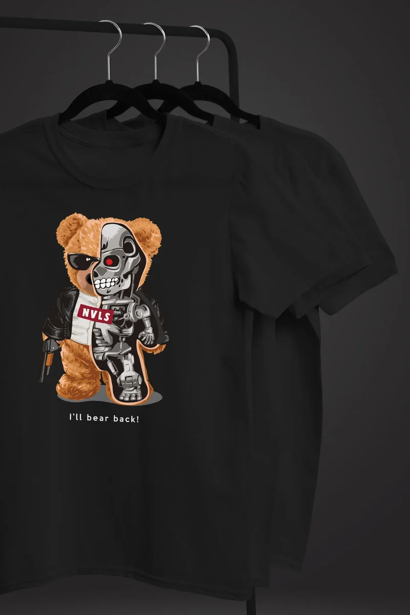 Herren T-Shirt Print Teddy Bär I'll bear back Meme Parodie Spruch Techwear Fashion Streetstyle