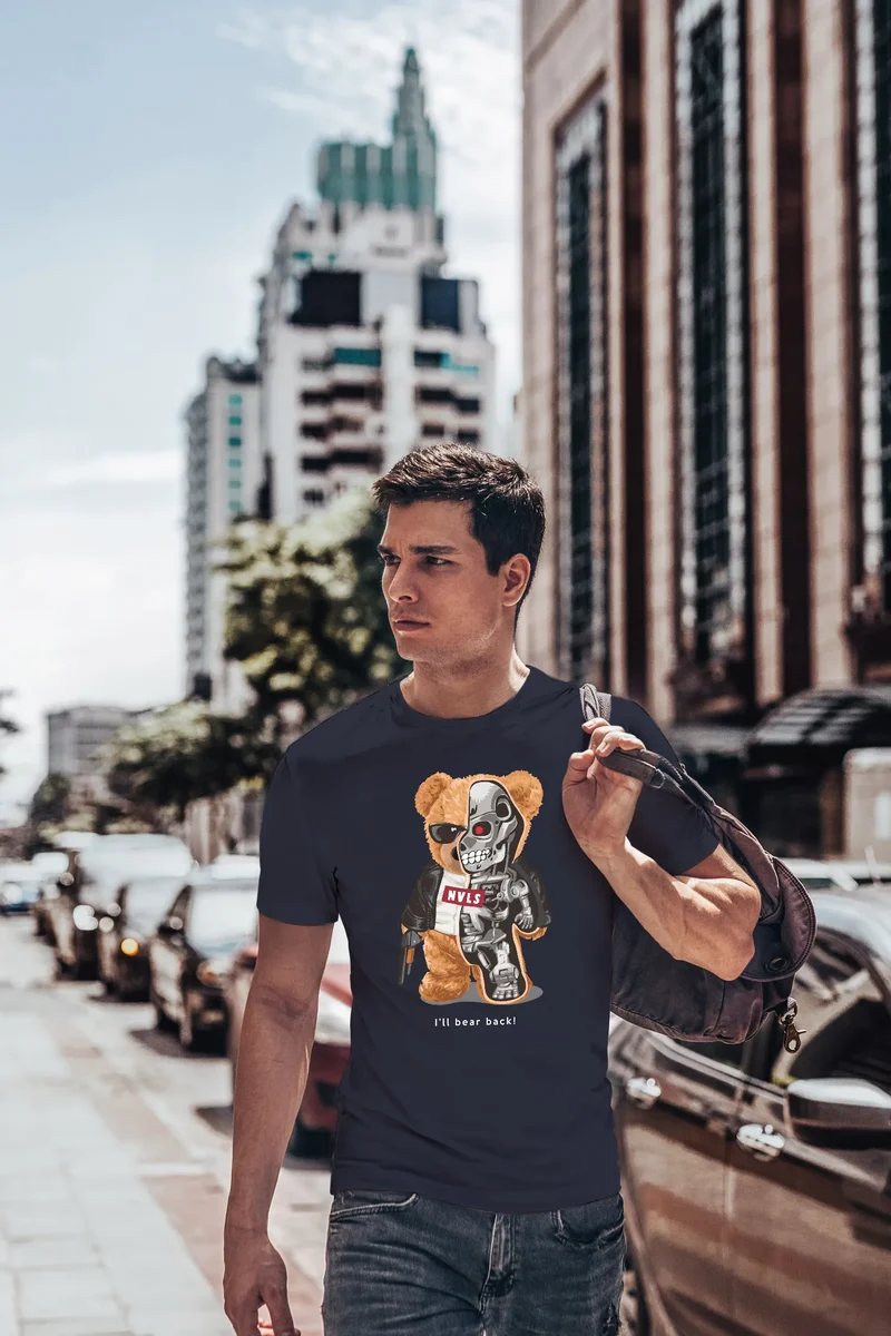 Herren T-Shirt Print Teddy Bär I'll bear back Meme Parodie Spruch Techwear Fashion Streetstyle