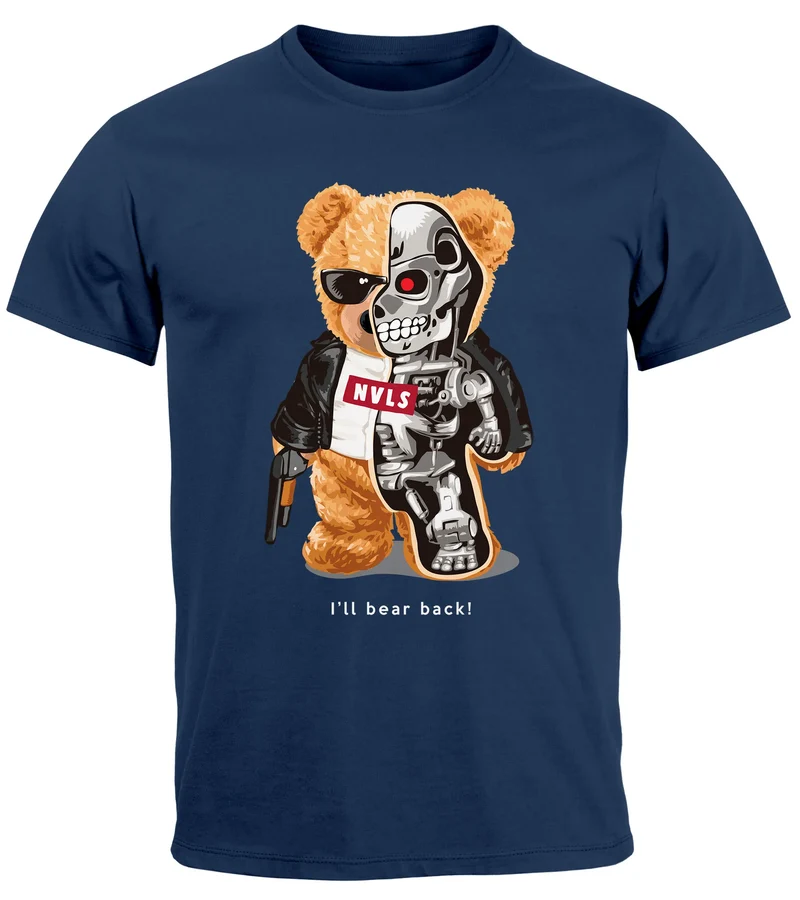 Herren T-Shirt Print Teddy Bär I'll bear back Meme Parodie Spruch Techwear Fashion Streetstyle