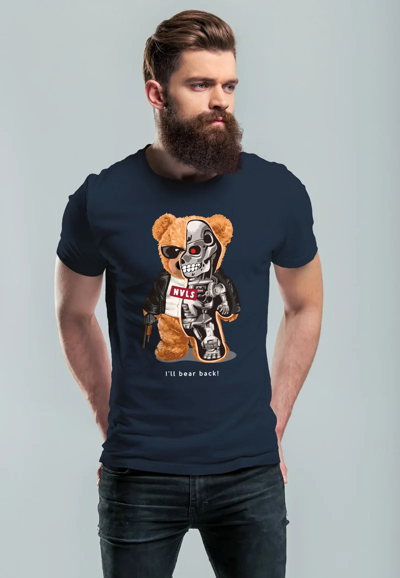 Herren T-Shirt Print Teddy Bär I'll bear back Meme Parodie Spruch Techwear Fashion Streetstyle