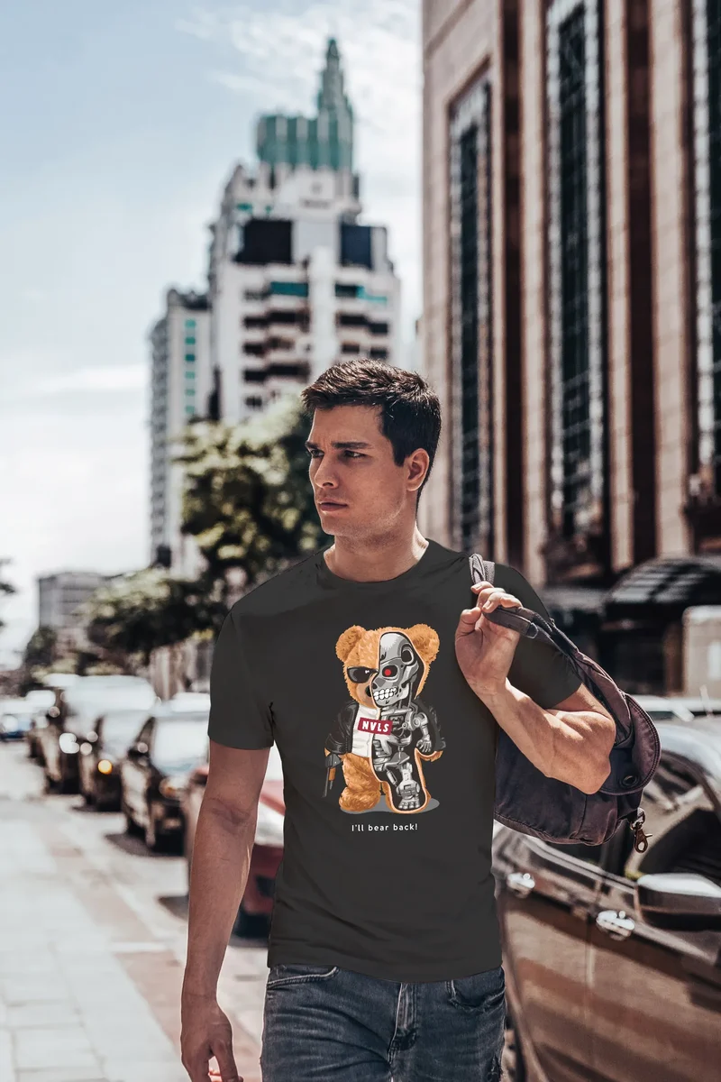 Herren T-Shirt Print Teddy Bär I'll bear back Meme Parodie Spruch Techwear Fashion Streetstyle