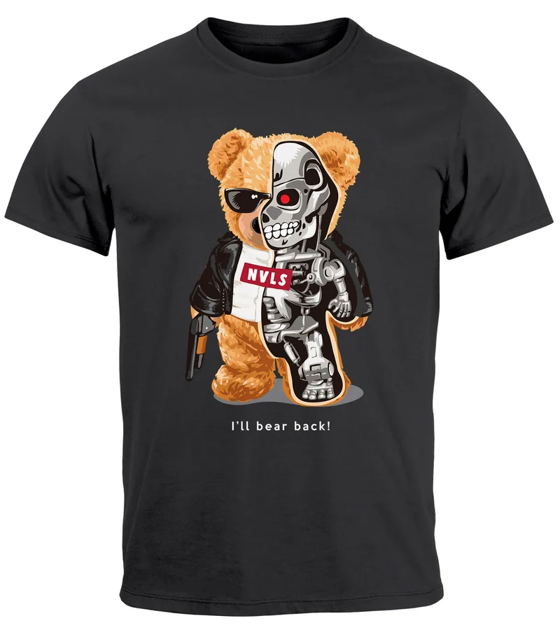 Herren T-Shirt Print Teddy Bär I'll bear back Meme Parodie Spruch Techwear Fashion Streetstyle