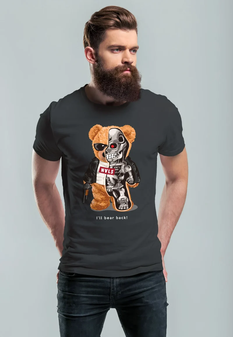 Herren T-Shirt Print Teddy Bär I'll bear back Meme Parodie Spruch Techwear Fashion Streetstyle