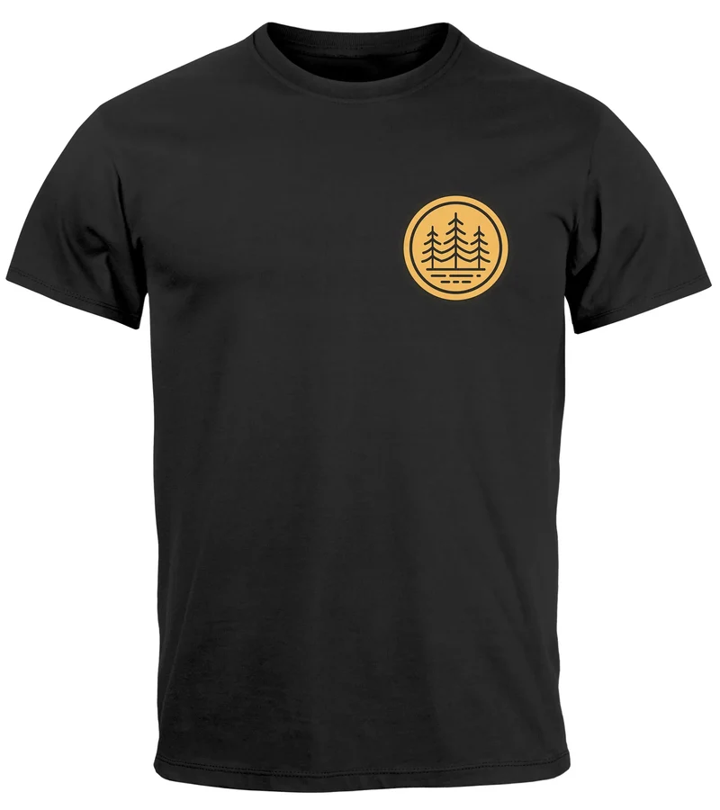Herren T-Shirt Wald Bäume Logo Badge Naturliebhaber Outdoor Fashion Streetstyle