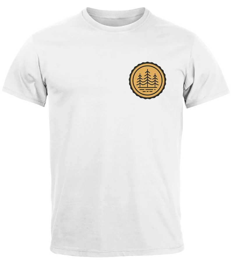 Herren T-Shirt Wald Bäume Logo Badge Naturliebhaber Outdoor Fashion Streetstyle