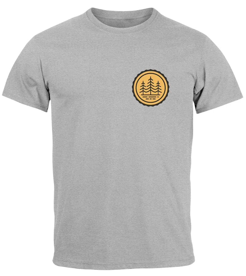 Herren T-Shirt Wald Bäume Logo Badge Naturliebhaber Outdoor Fashion Streetstyle