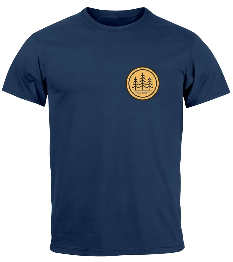 Herren T-Shirt Wald Bäume Logo Badge Naturliebhaber Outdoor Fashion Streetstyle