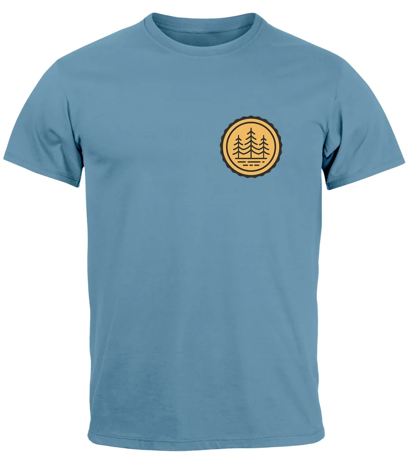 Herren T-Shirt Wald Bäume Logo Badge Naturliebhaber Outdoor Fashion Streetstyle