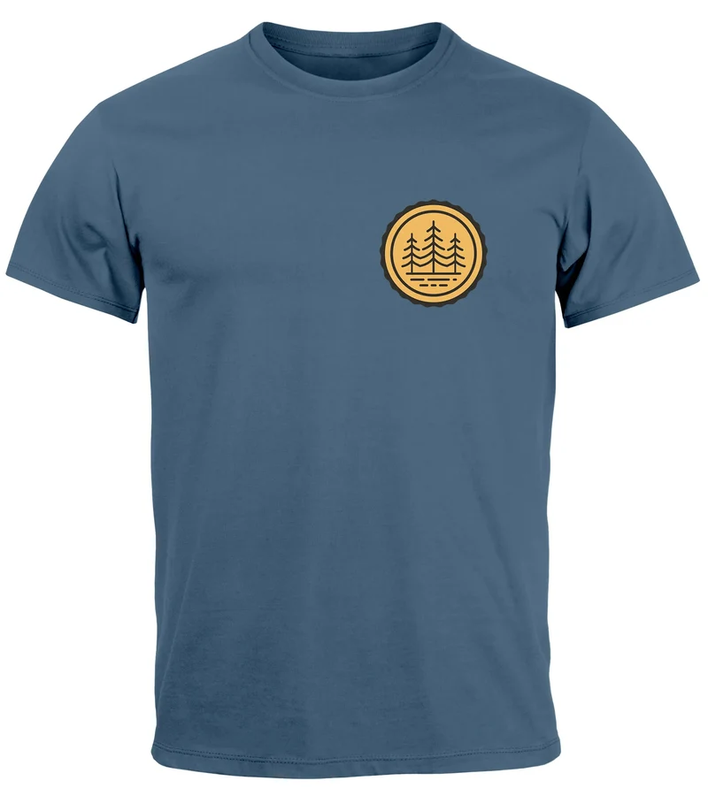 Herren T-Shirt Wald Bäume Logo Badge Naturliebhaber Outdoor Fashion Streetstyle