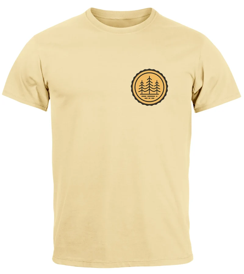 Herren T-Shirt Wald Bäume Logo Badge Naturliebhaber Outdoor Fashion Streetstyle