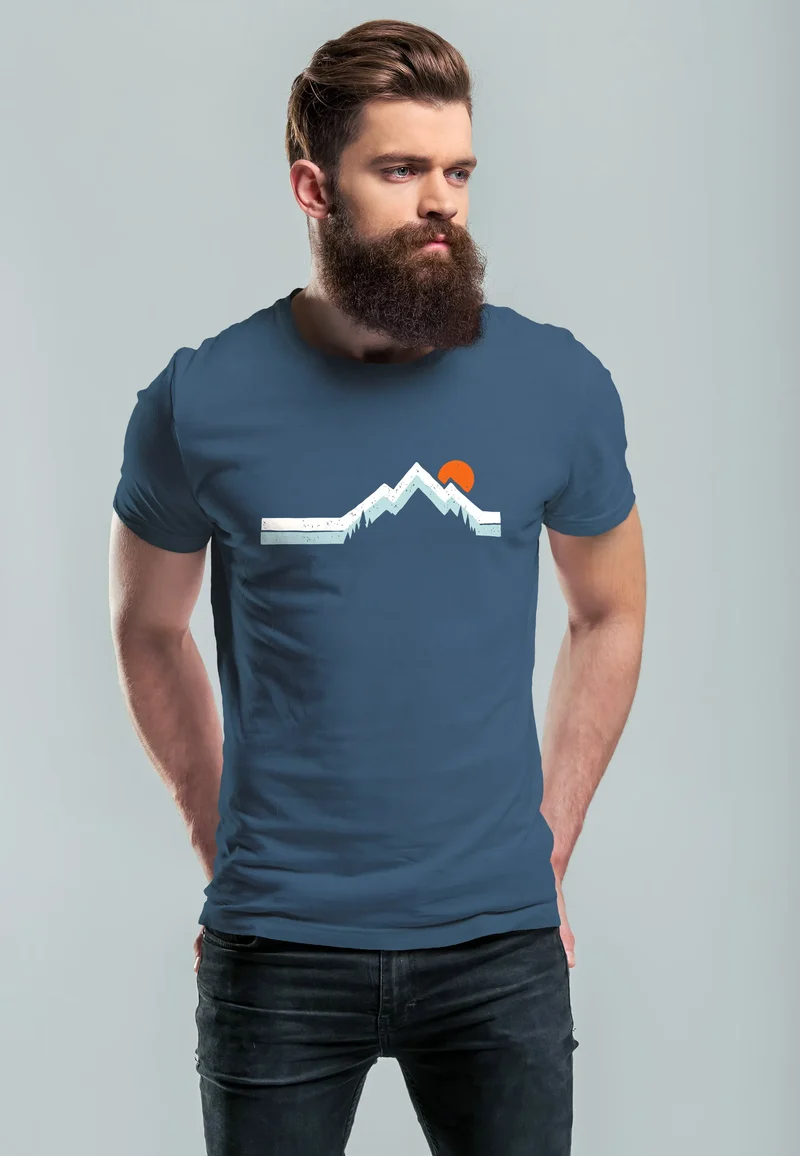 Herren T-Shirt Berg Wandern Natur Outdoor Printshirt mit Aufdruck Fashion Streetstyle