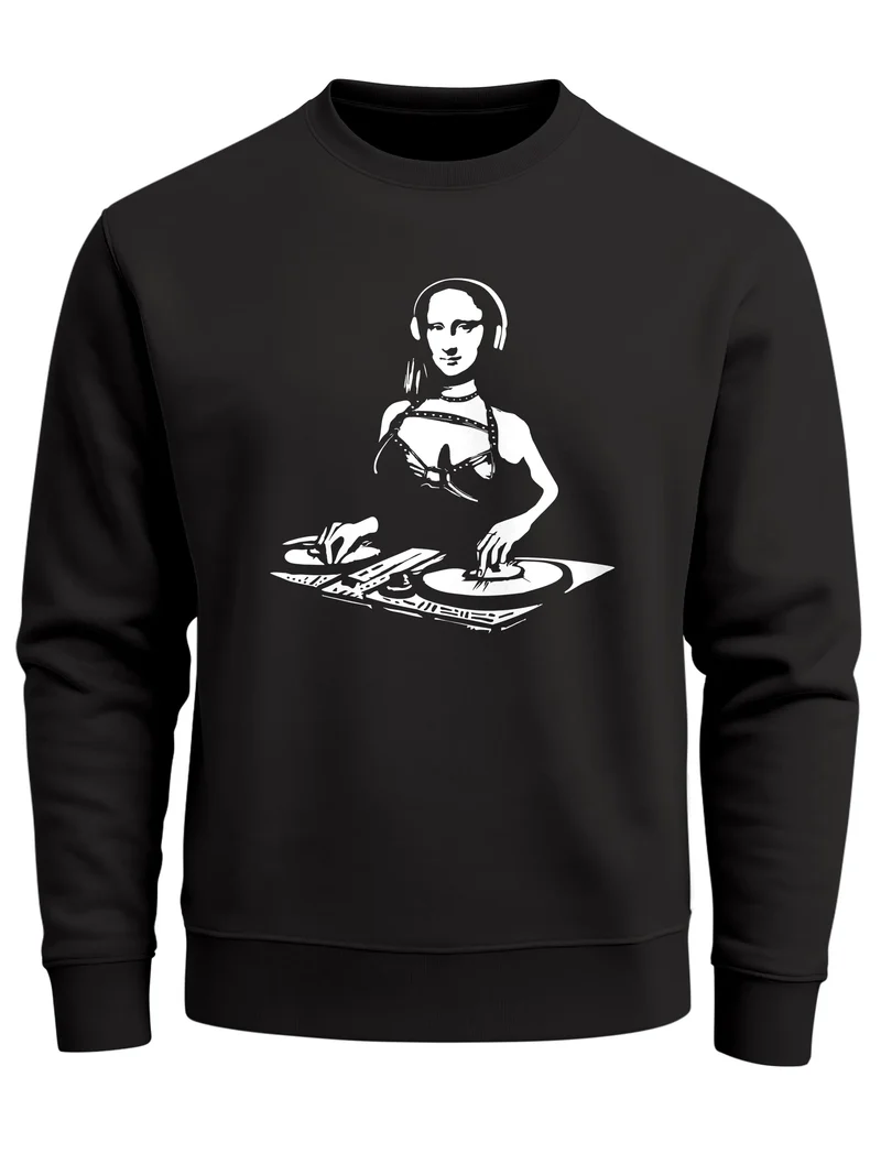 Sweatshirt Herren Bedruckt Mona Lisa Techno Festival DJ Electronic Music Rave Fashion Streetstyle