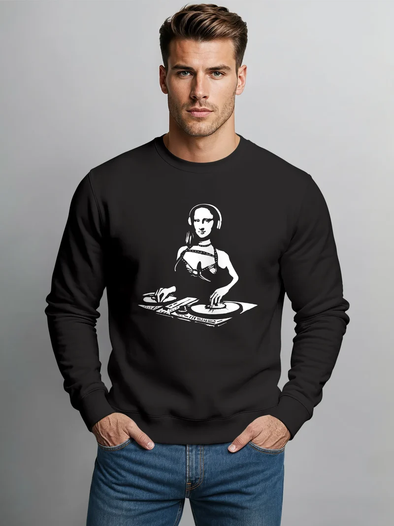 Sweatshirt Herren Bedruckt Mona Lisa Techno Festival DJ Electronic Music Rave Fashion Streetstyle