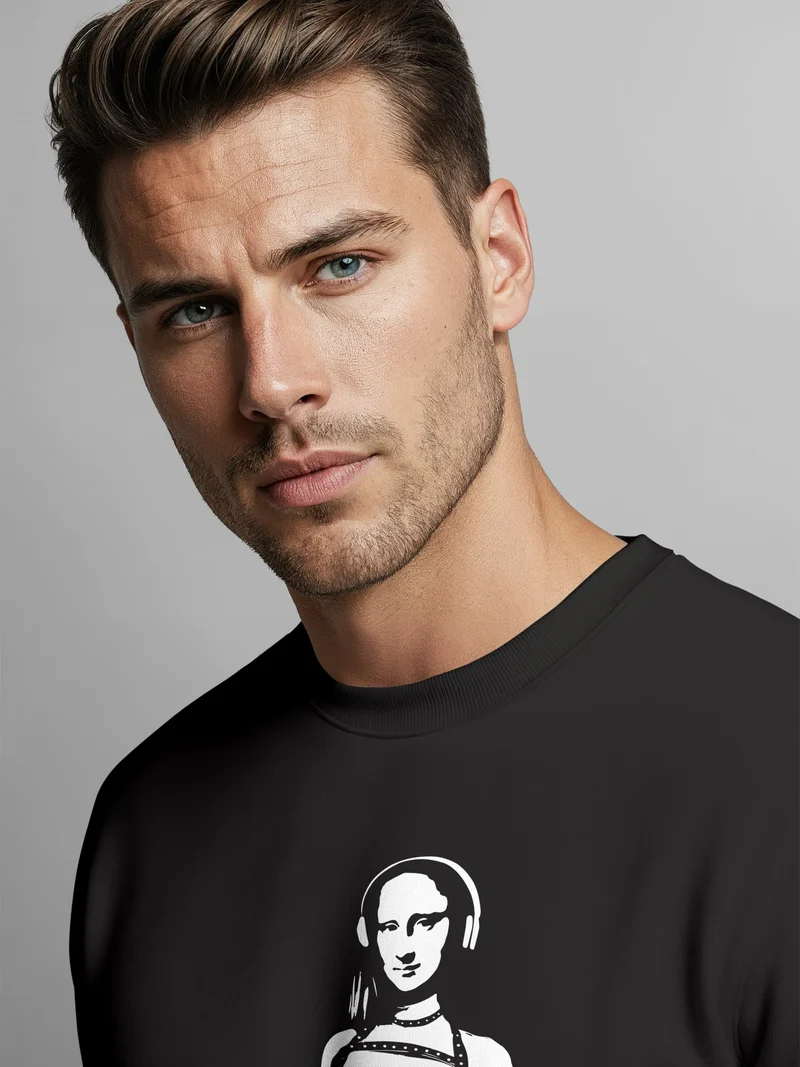 Sweatshirt Herren Bedruckt Mona Lisa Techno Festival DJ Electronic Music Rave Fashion Streetstyle