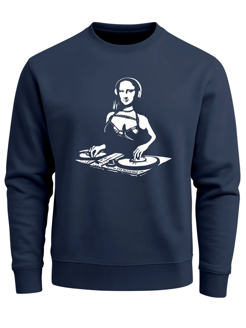 Sweatshirt Herren Bedruckt Mona Lisa Techno Festival DJ Electronic Music Rave Fashion Streetstyle