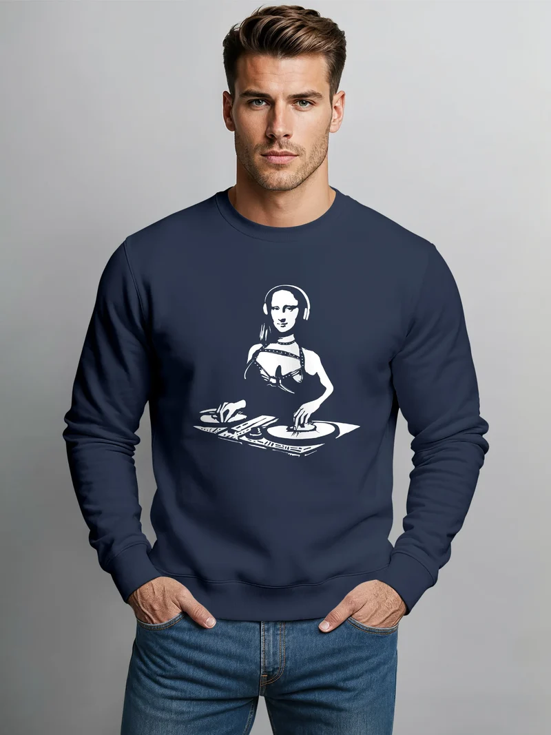 Sweatshirt Herren Bedruckt Mona Lisa Techno Festival DJ Electronic Music Rave Fashion Streetstyle