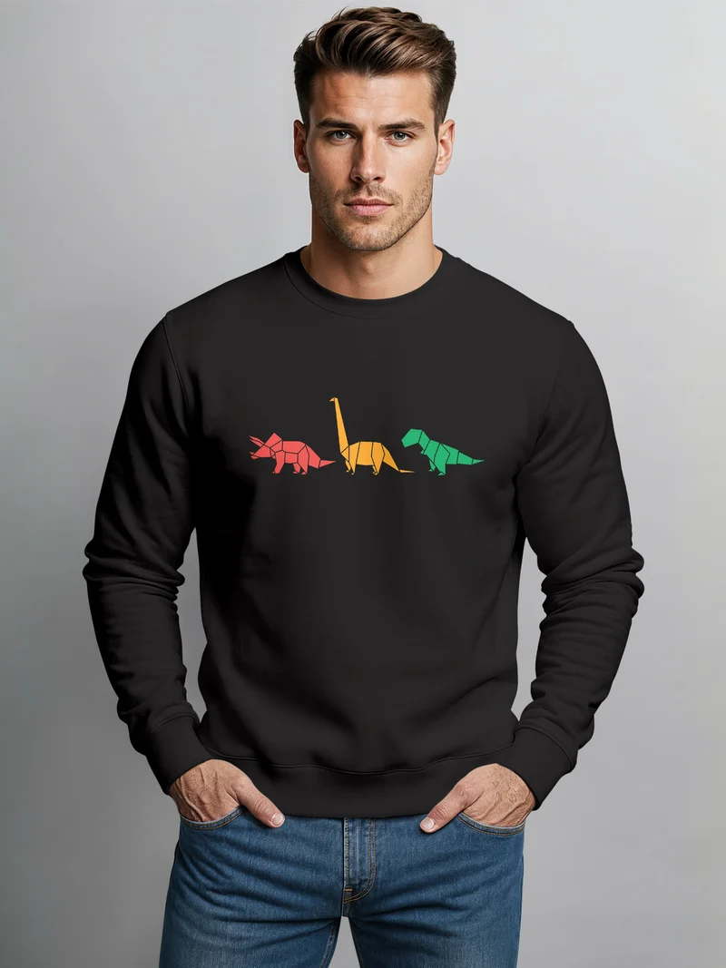 Sweatshirt Herren Dinosaurier Aufdruck Polygon Tiere Geometric Print Fashion Streetstyle Rundhals-Pullover