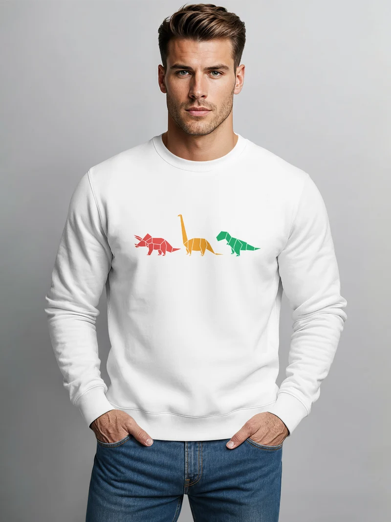 Sweatshirt Herren Dinosaurier Aufdruck Polygon Tiere Geometric Print Fashion Streetstyle Rundhals-Pullover