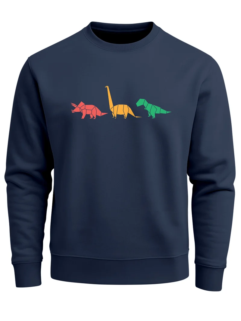 Sweatshirt Herren Dinosaurier Aufdruck Polygon Tiere Geometric Print Fashion Streetstyle Rundhals-Pullover