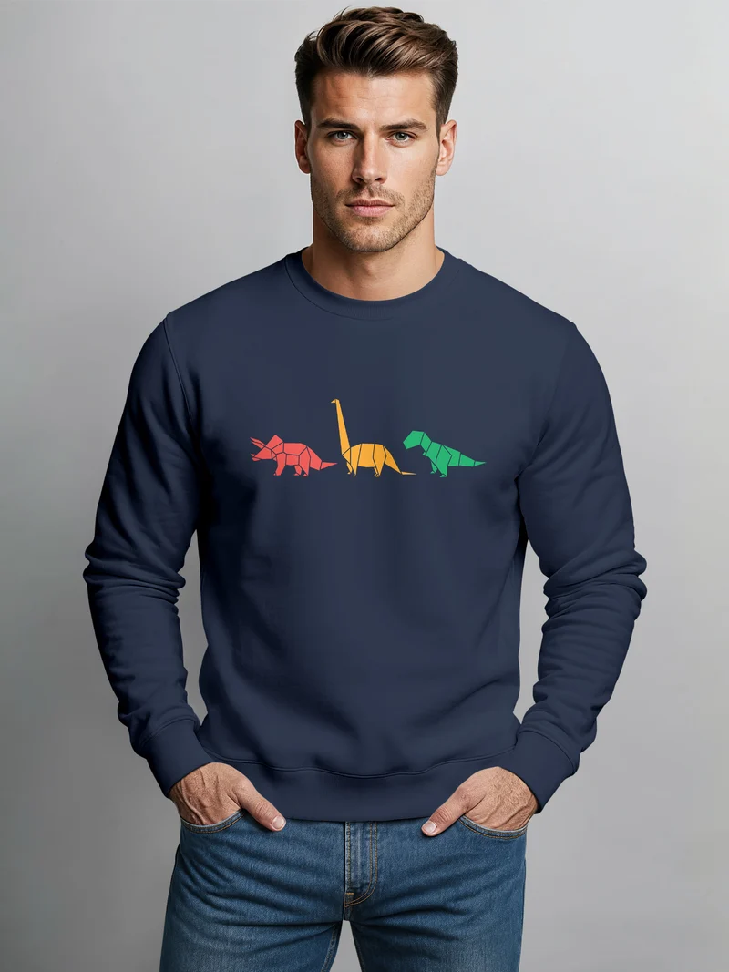 Sweatshirt Herren Dinosaurier Aufdruck Polygon Tiere Geometric Print Fashion Streetstyle Rundhals-Pullover