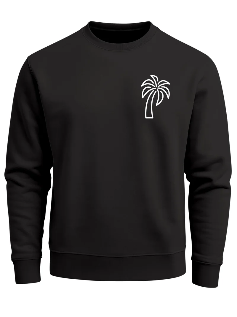 Sweatshirt Herren Aufdruck Print Palme Line Art Motiv Rundhals-Pullover Fashion Streetwear