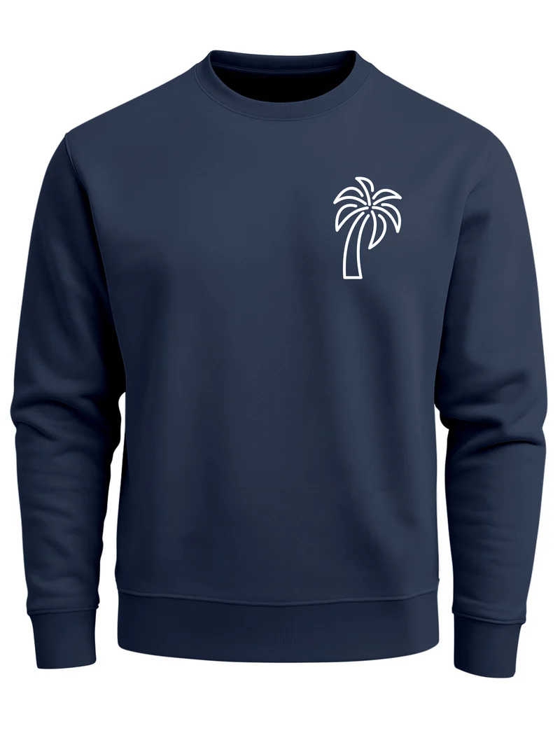 Sweatshirt Herren Aufdruck Print Palme Line Art Motiv Rundhals-Pullover Fashion Streetwear