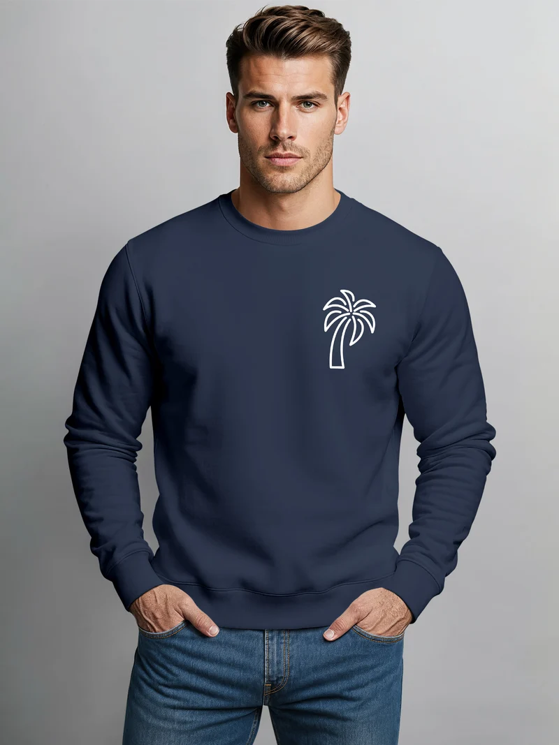 Sweatshirt Herren Aufdruck Print Palme Line Art Motiv Rundhals-Pullover Fashion Streetwear
