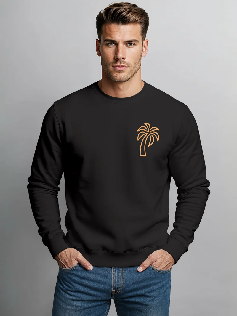 Sweatshirt Herren Aufdruck Print Palme Line Art Motiv Rundhals-Pullover Fashion Streetwear