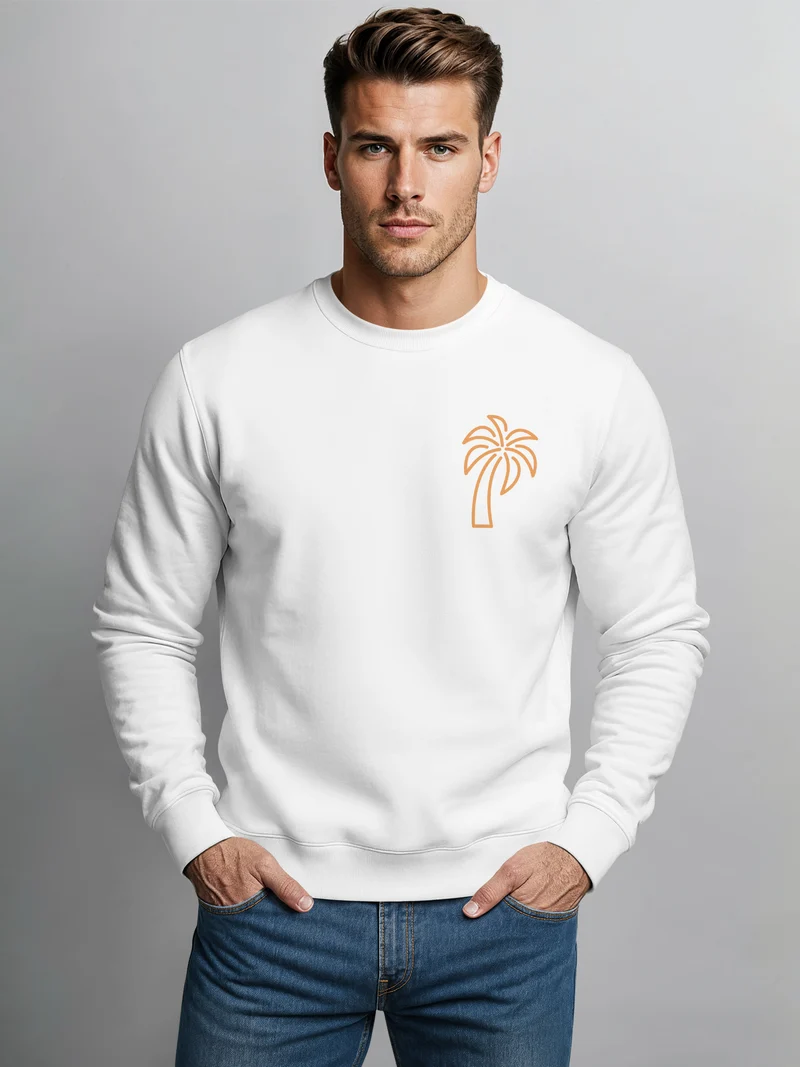 Sweatshirt Herren Aufdruck Print Palme Line Art Motiv Rundhals-Pullover Fashion Streetwear