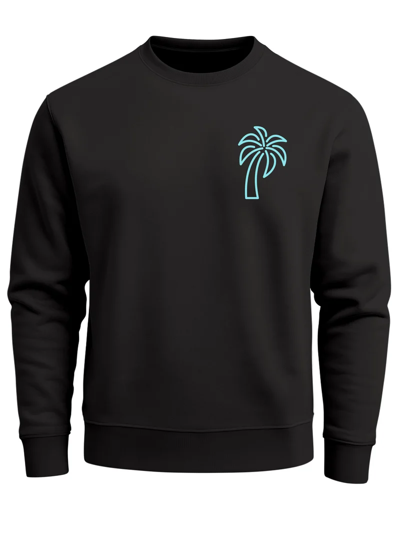 Sweatshirt Herren Aufdruck Print Palme Line Art Motiv Rundhals-Pullover Fashion Streetwear