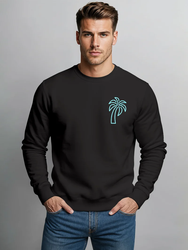 Sweatshirt Herren Aufdruck Print Palme Line Art Motiv Rundhals-Pullover Fashion Streetwear