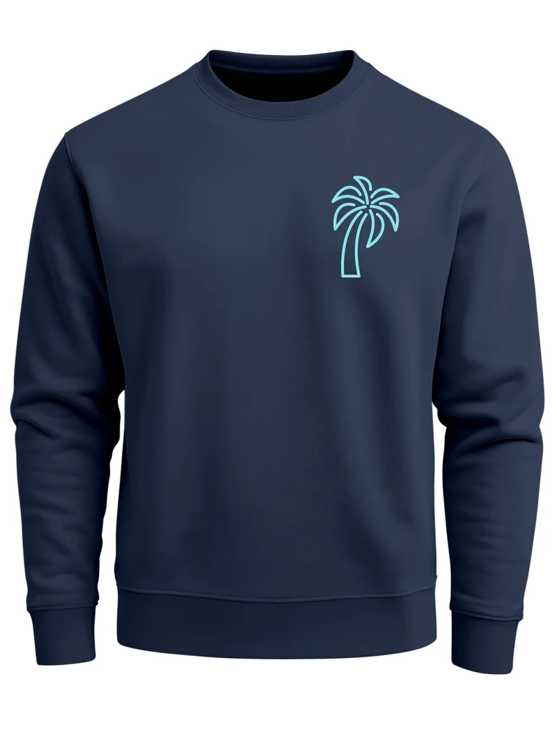 Sweatshirt Herren Aufdruck Print Palme Line Art Motiv Rundhals-Pullover Fashion Streetwear