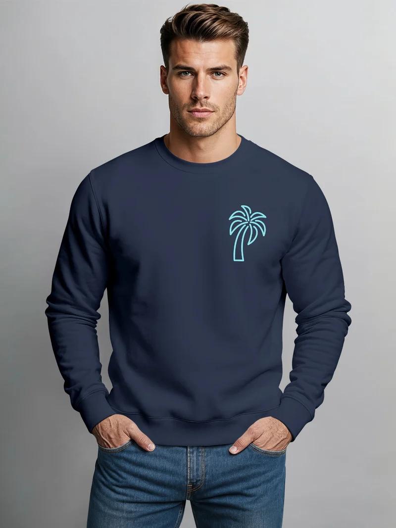 Sweatshirt Herren Aufdruck Print Palme Line Art Motiv Rundhals-Pullover Fashion Streetwear