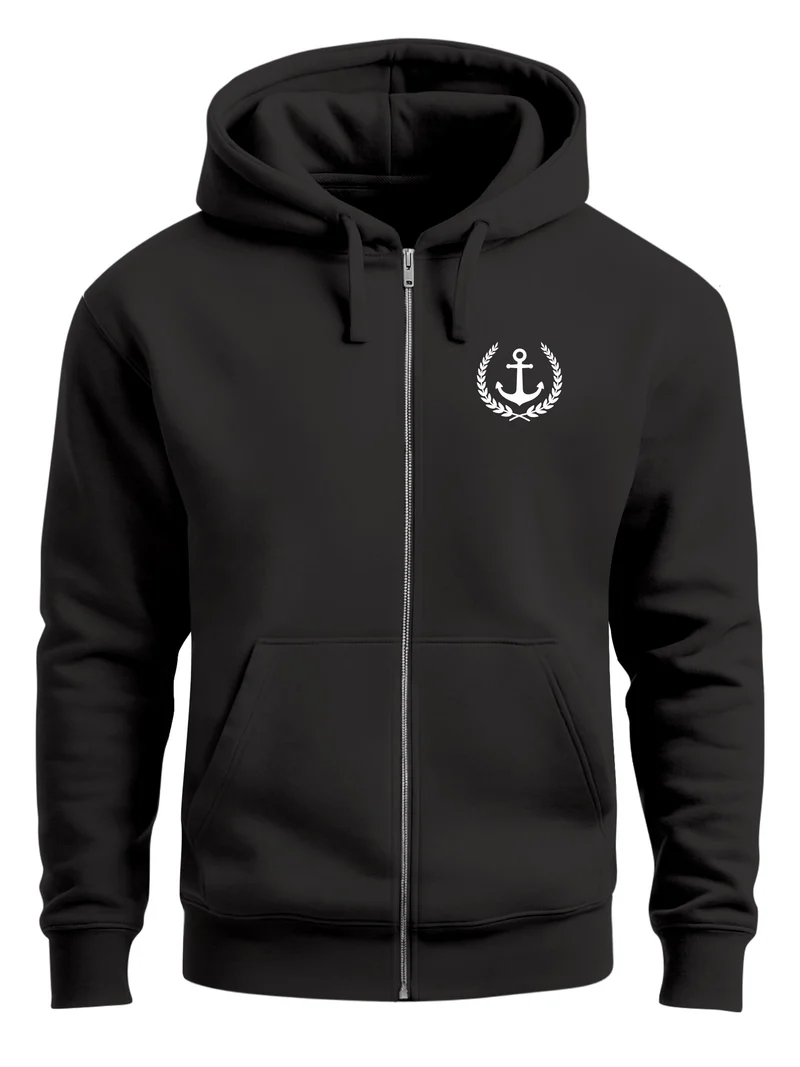 Herren Sweatjacke mit Kapuze Zip-Hoodie Motiv Anker Meer Boot Männer Fashion Streetstyle