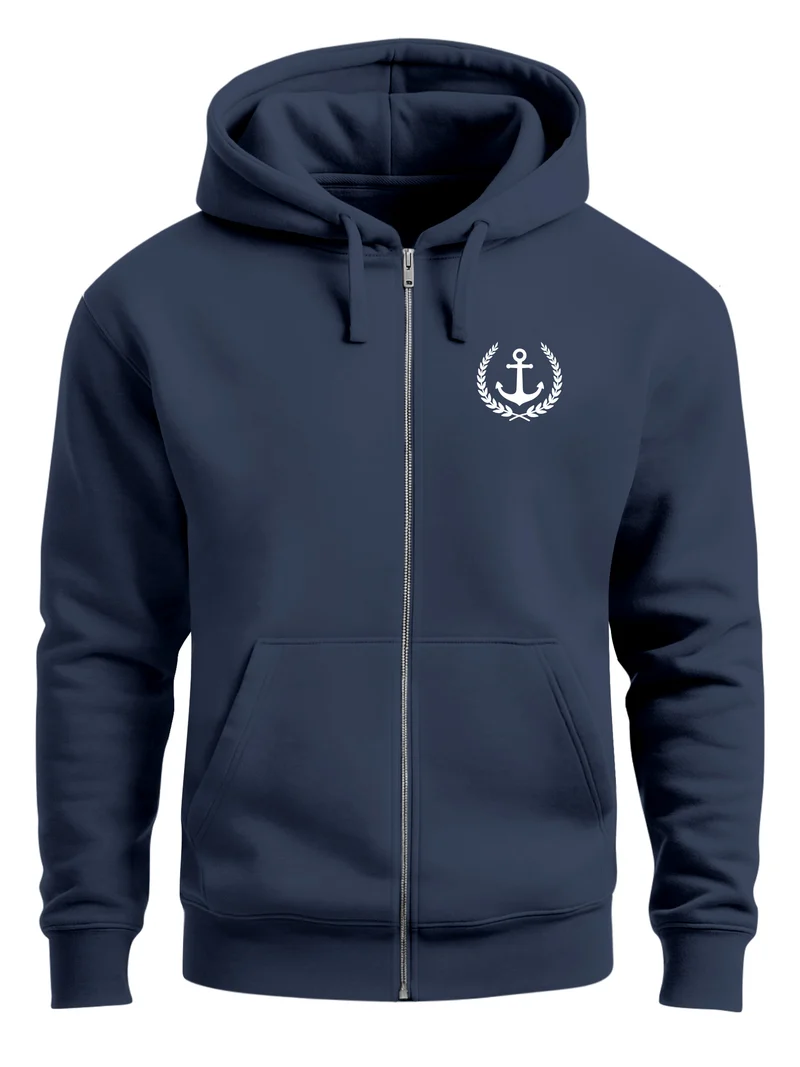 Herren Sweatjacke mit Kapuze Zip-Hoodie Motiv Anker Meer Boot Männer Fashion Streetstyle