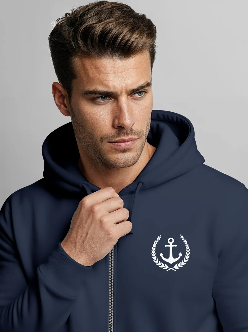 Herren Sweatjacke mit Kapuze Zip-Hoodie Motiv Anker Meer Boot Männer Fashion Streetstyle