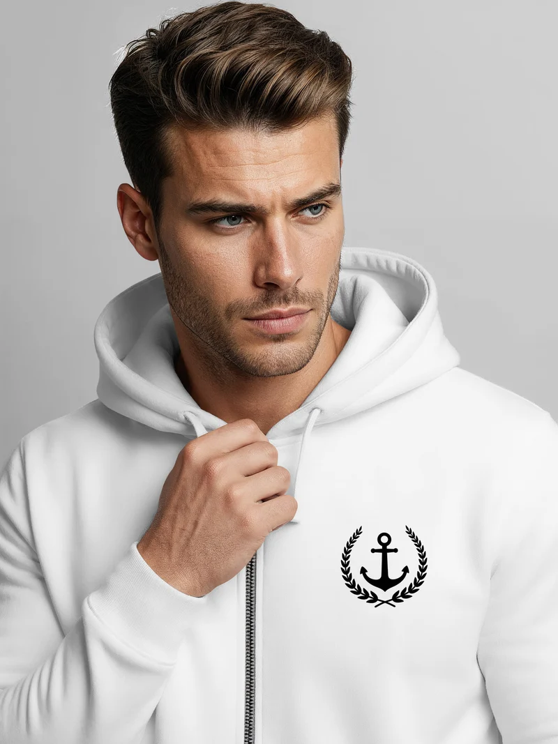 Herren Sweatjacke mit Kapuze Zip-Hoodie Motiv Anker Meer Boot Männer Fashion Streetstyle