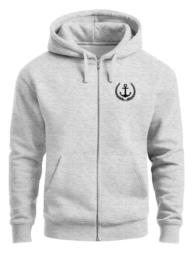 Herren Sweatjacke mit Kapuze Zip-Hoodie Motiv Anker Meer Boot Männer Fashion Streetstyle