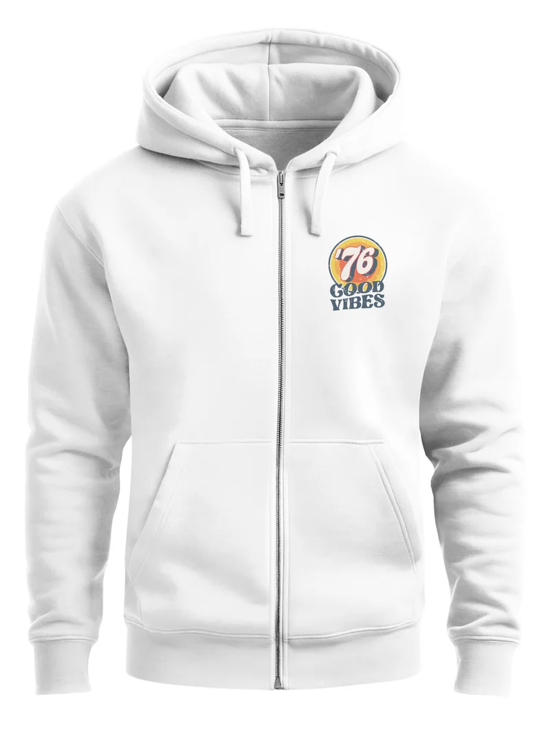Zip-Hoodie Herren Retro Sweatjacke mit Kapuze Good Vibes Logo Motiv Zipjacke Männer Fashion Streetstyle