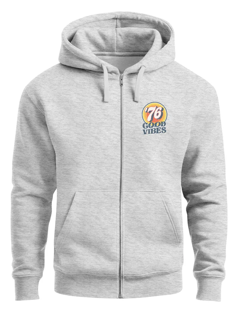Zip-Hoodie Herren Retro Sweatjacke mit Kapuze Good Vibes Logo Motiv Zipjacke Männer Fashion Streetstyle