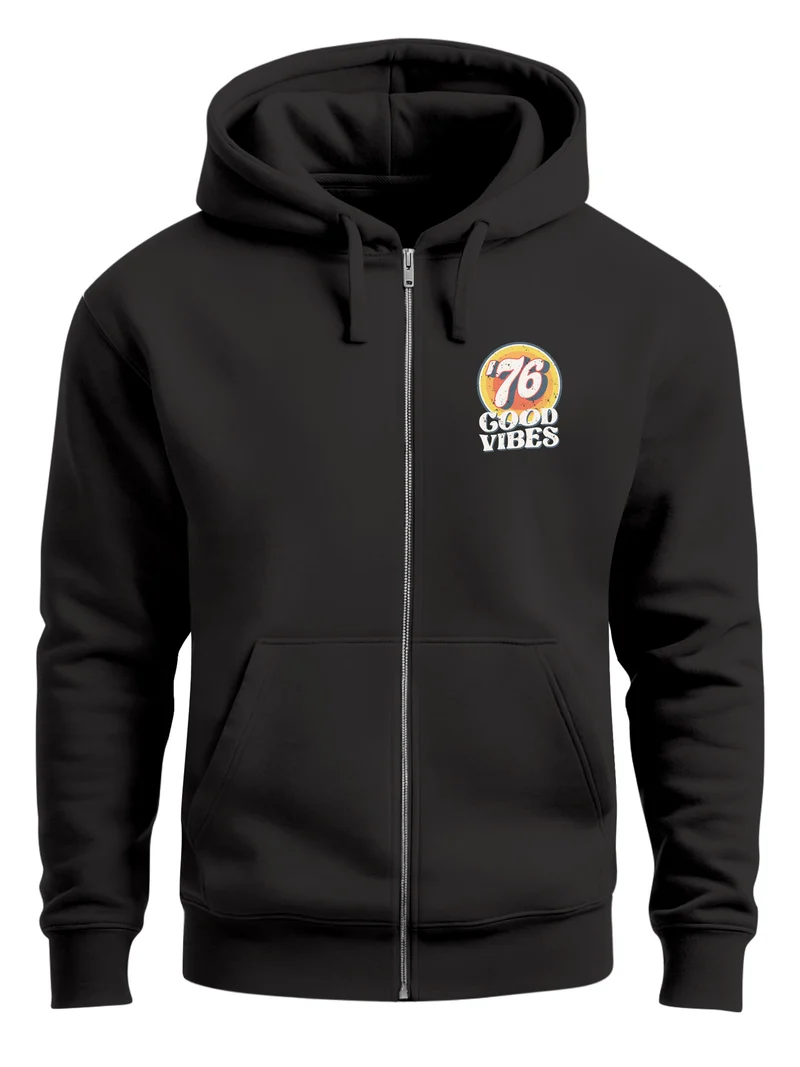 Zip-Hoodie Herren Retro Sweatjacke mit Kapuze Good Vibes Logo Motiv Zipjacke Männer Fashion Streetstyle