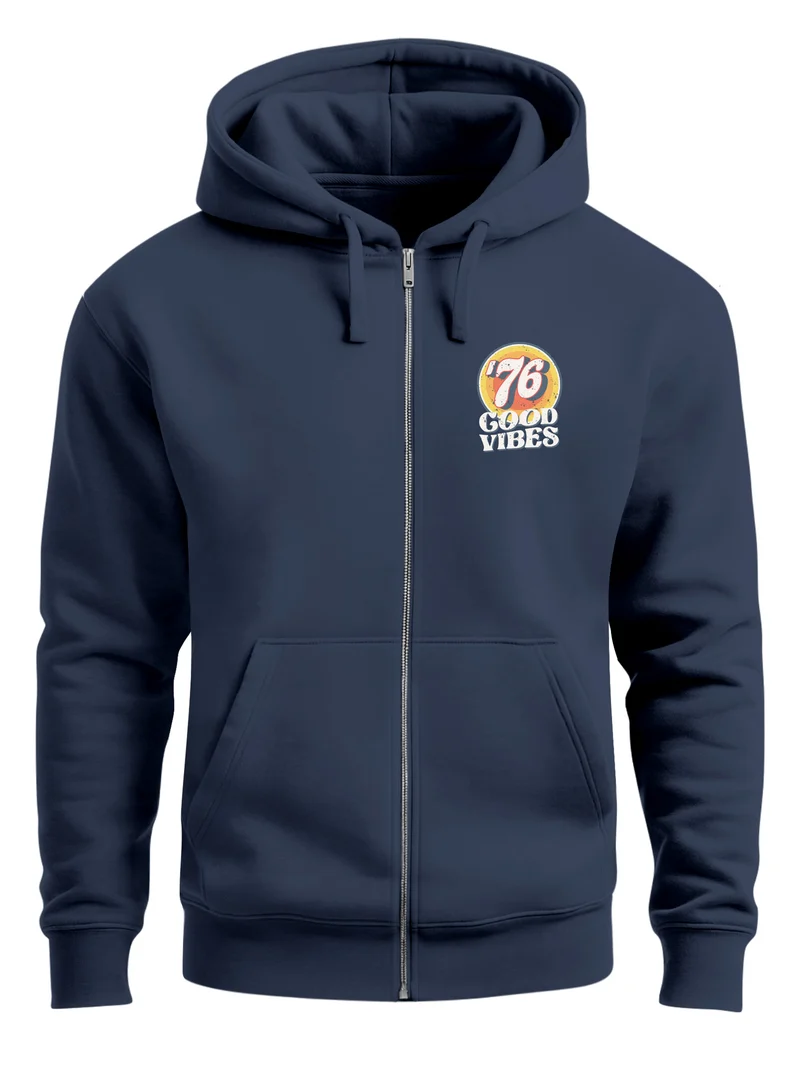 Zip-Hoodie Herren Retro Sweatjacke mit Kapuze Good Vibes Logo Motiv Zipjacke Männer Fashion Streetstyle