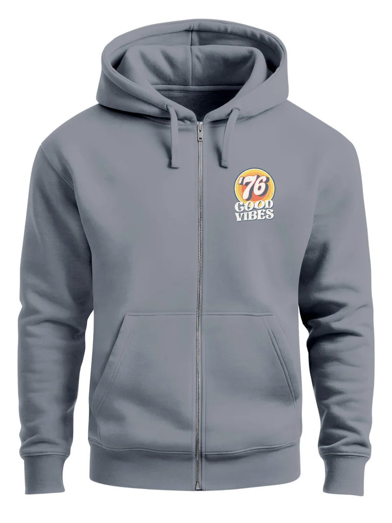 Zip-Hoodie Herren Retro Sweatjacke mit Kapuze Good Vibes Logo Motiv Zipjacke Männer Fashion Streetstyle