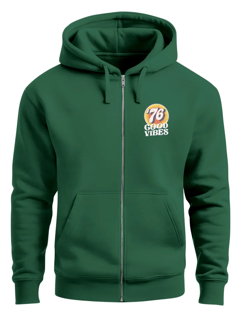 Zip-Hoodie Herren Retro Sweatjacke mit Kapuze Good Vibes Logo Motiv Zipjacke Männer Fashion Streetstyle