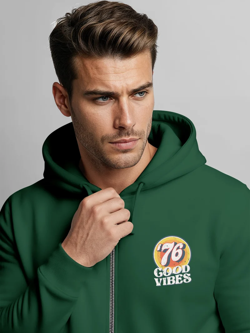 Zip-Hoodie Herren Retro Sweatjacke mit Kapuze Good Vibes Logo Motiv Zipjacke Männer Fashion Streetstyle