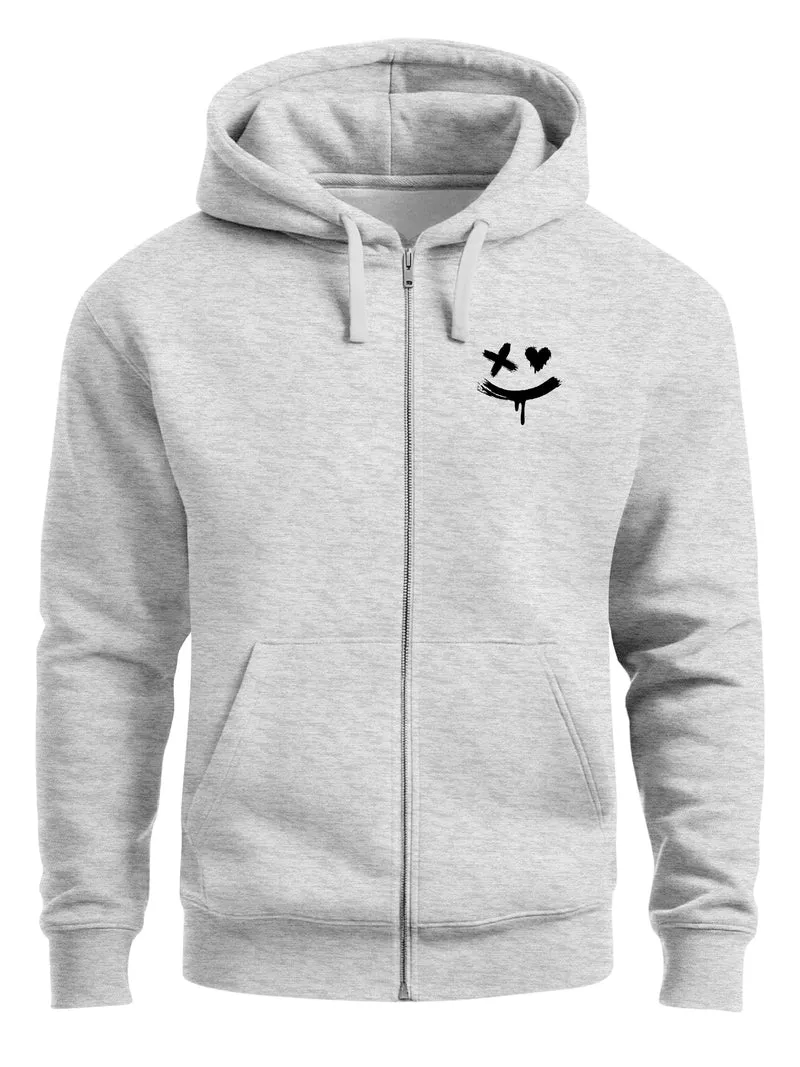 Herren Sweatjacke mit Kapuze Print Drippy Smile Zip-Hoodie Männer Fashion Streetstyle